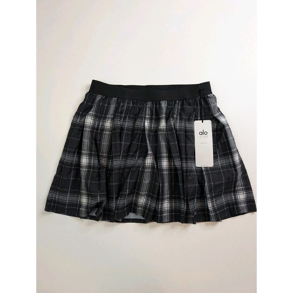 NWT Alo Yoga Legacy Plaid Varsity Tennis Skirt -Black/White Size Medium - Picture 2 of 7